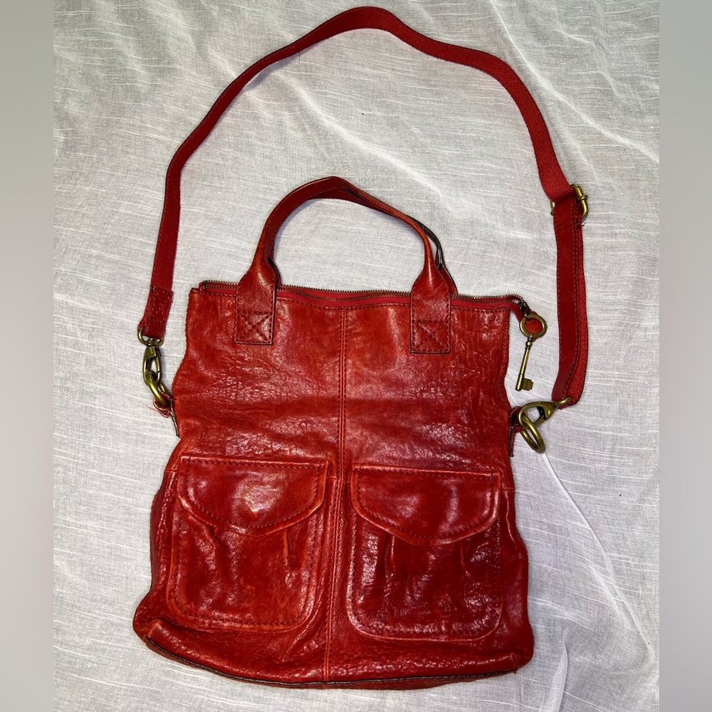 Red Leather Fossil Satchel Bag